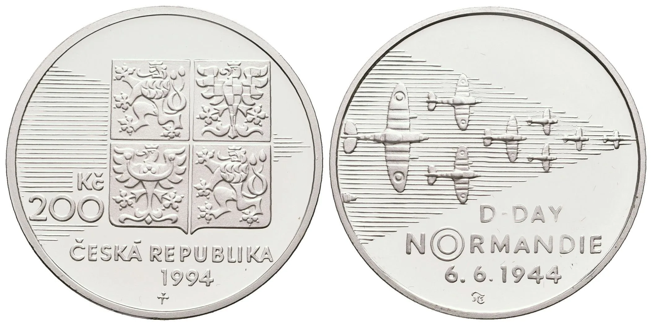 200 Kč 1994 - Vylodění v Normandii, etue, Britský certifikát, — 1