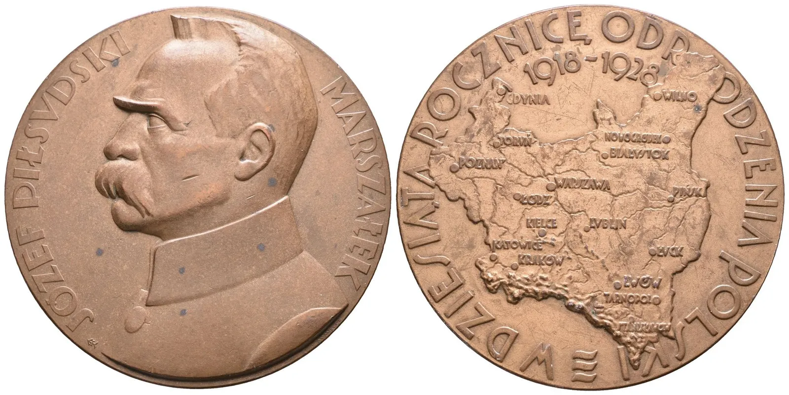 AE Medaile 1928 - K 10. výročí vzniku Polské republiky, Jozef Pilsudski. — 1