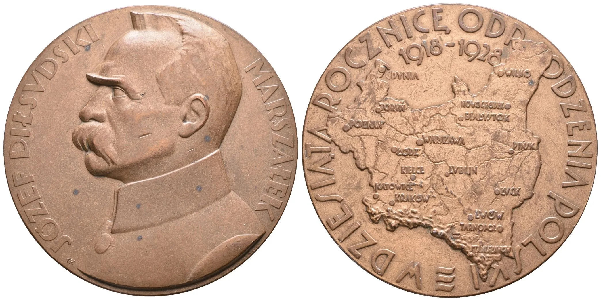 AE Medaile 1928 - K 10. výročí vzniku Polské republiky, Jozef Pilsudski. — 1