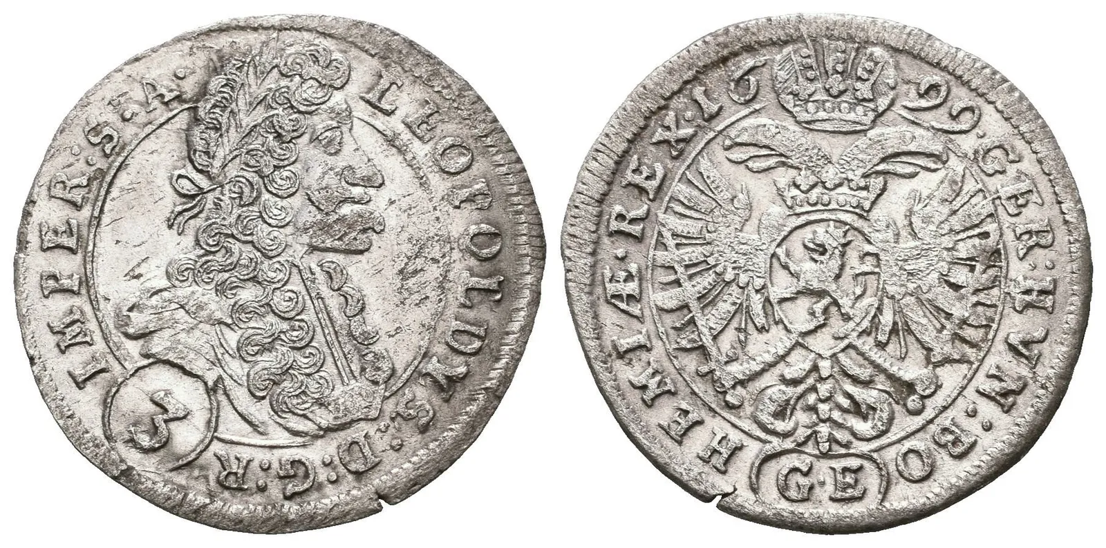3 Krejcar 1699 GE, Praha-Egerer, Hal.1429, pěkně vyražený, patina, — 1