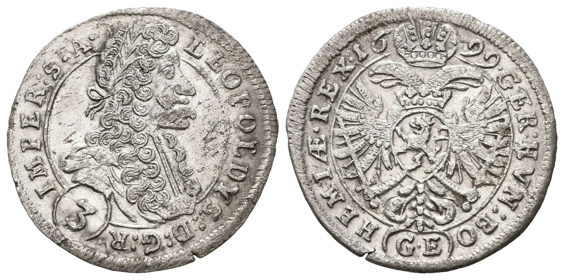 3 Krejcar 1699 GE, Praha-Egerer, Hal.1429, pěkně vyražený, patina, — 1