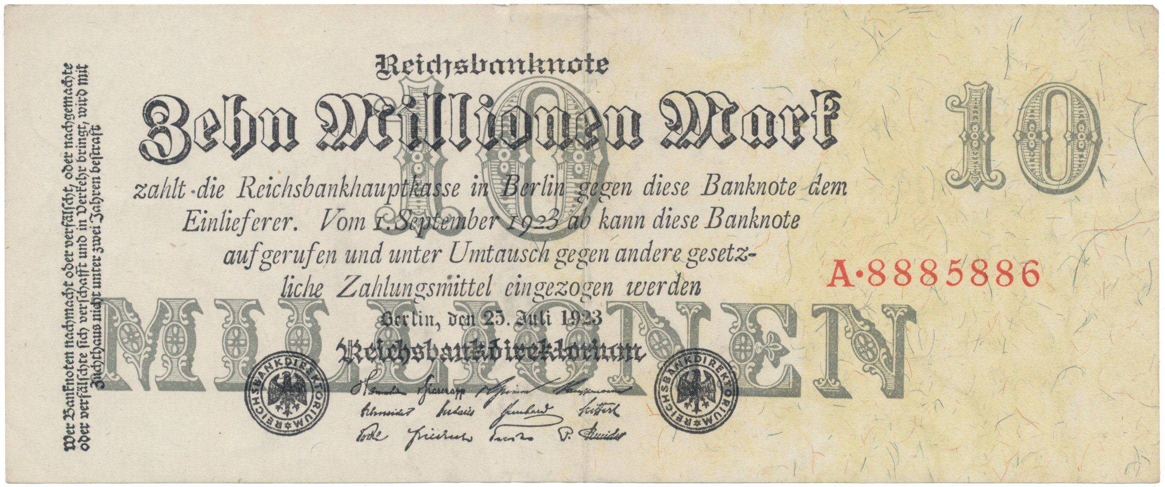 Německo, 10 Millionen Mark 1923, Ro.95