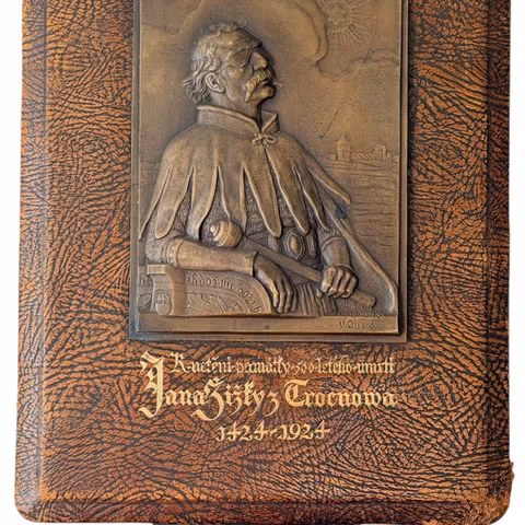 AE Plaketa 1924 (Oliva) - Jan Žižka z Trocnova. Litý bronz 151 x 111,5 mm,