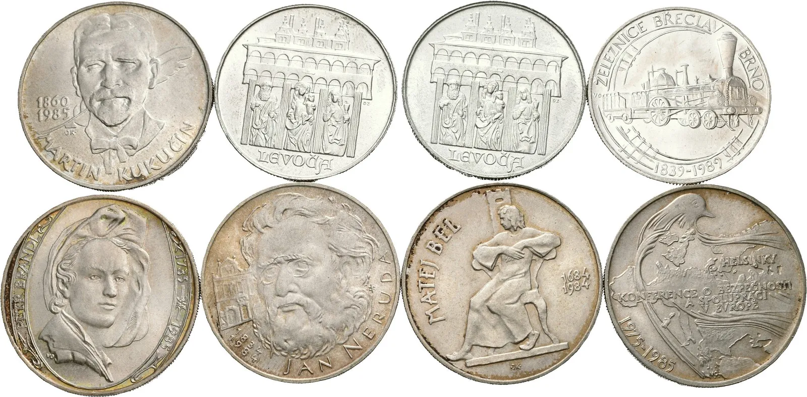 100 Kčs 1984 - Jan Neruda, Matej Bel, 1985 - Martin Kukučín, — 1