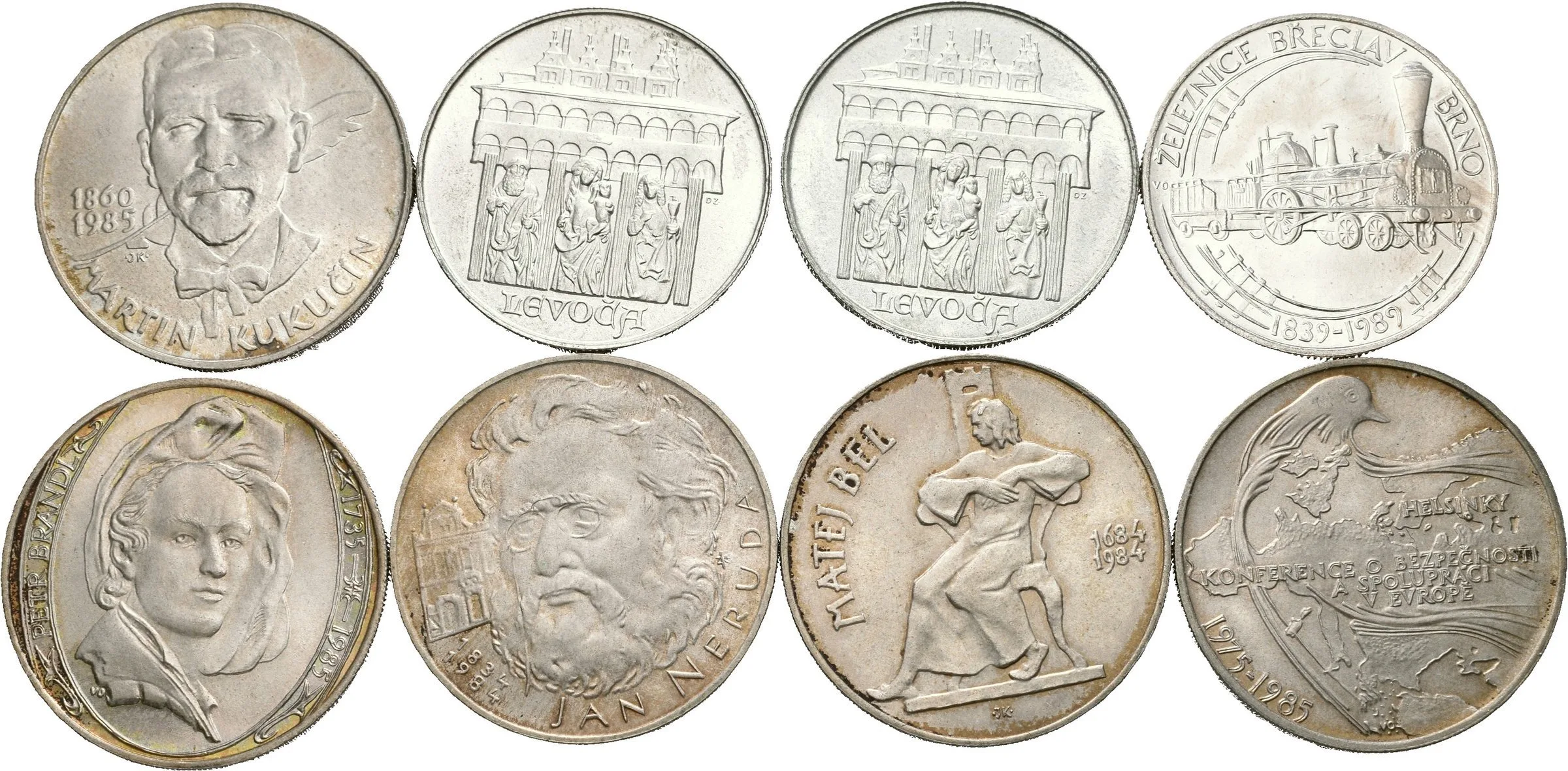 100 Kčs 1984 - Jan Neruda, Matej Bel, 1985 - Martin Kukučín, — 1