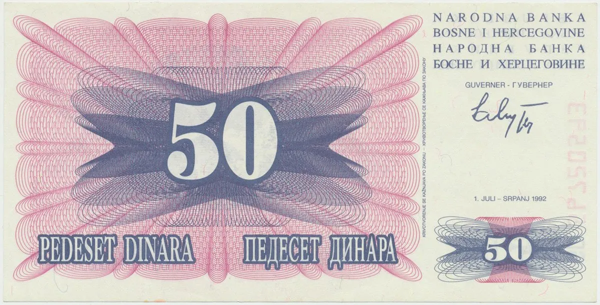 Bosna a Hercegovina, 50 Dinara 1992, P.12a