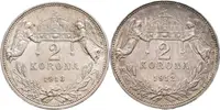 2 Koruna 1912 KB, 1913 KB, pěkné zachovalosti, lesk, patina_2 ks — 2
