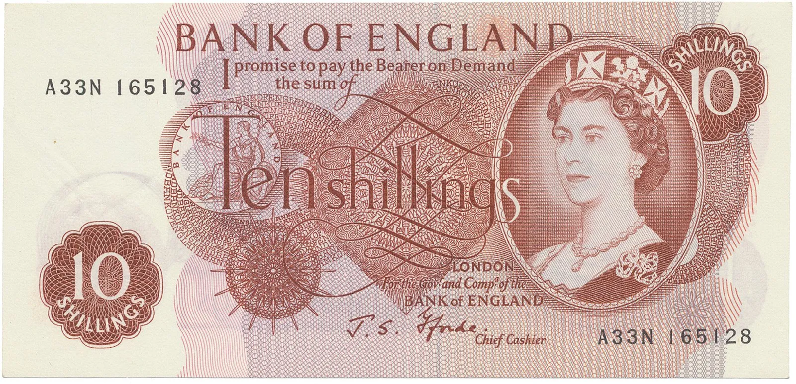 Velká Británie, 10 Shillings (1966~1970), Fforde, P.373c, typ A--N