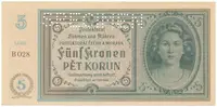 Protektorát Čechy a Morava, 5 Koruna b.d. (1940), tisk TB NBČM, série B, perf. SPECIMEN, Hej.31aB.S1