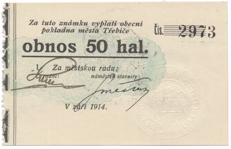 Třebíč - město, 50 hal září 1914, bez série, HH.223.5.8c