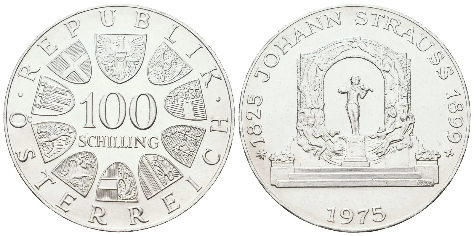 Rakousko, 100 Schilling 1975 - Strauss
