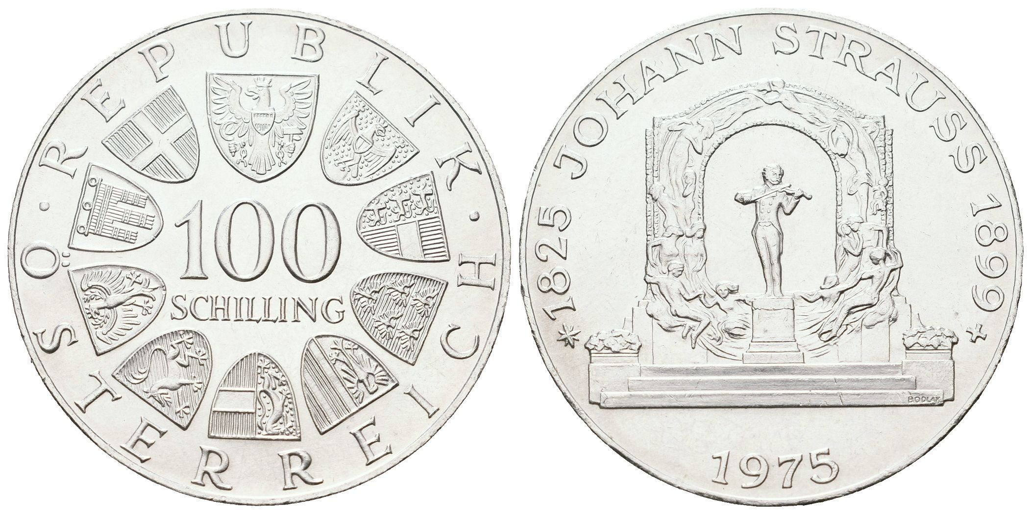 Rakousko, 100 Schilling 1975 - Strauss