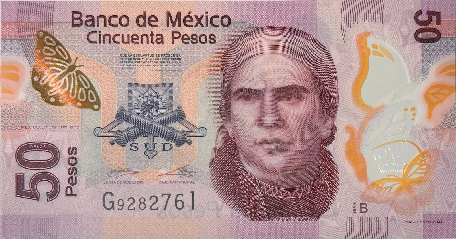 Mexiko, 50 Pesos 2012-2015, plastová, P.123Aa-As