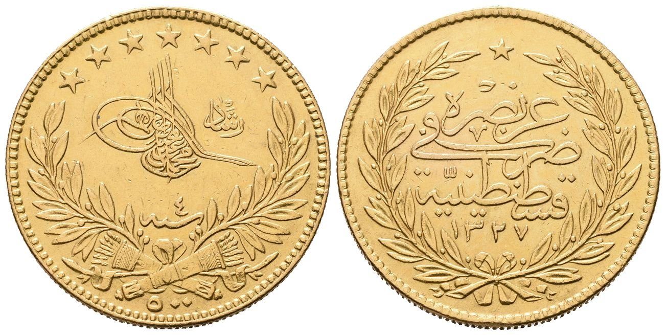 Turecko, 500 Kurush 1327, rok 4 (1912)