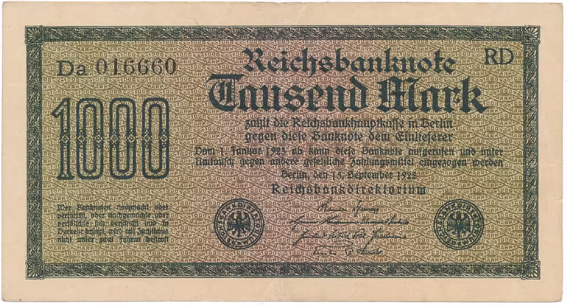Německo, 1000 Mark 1922, vod. Hakensterne, černé 6-místné číslo, Ro.75b