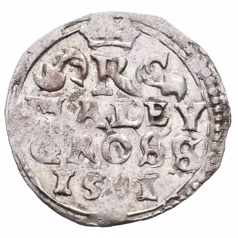 Malý groš 1591, Kutná Hora-Šatný, HN.1b (opis 7a), pěkná zachovalost, patina, drobné rysky