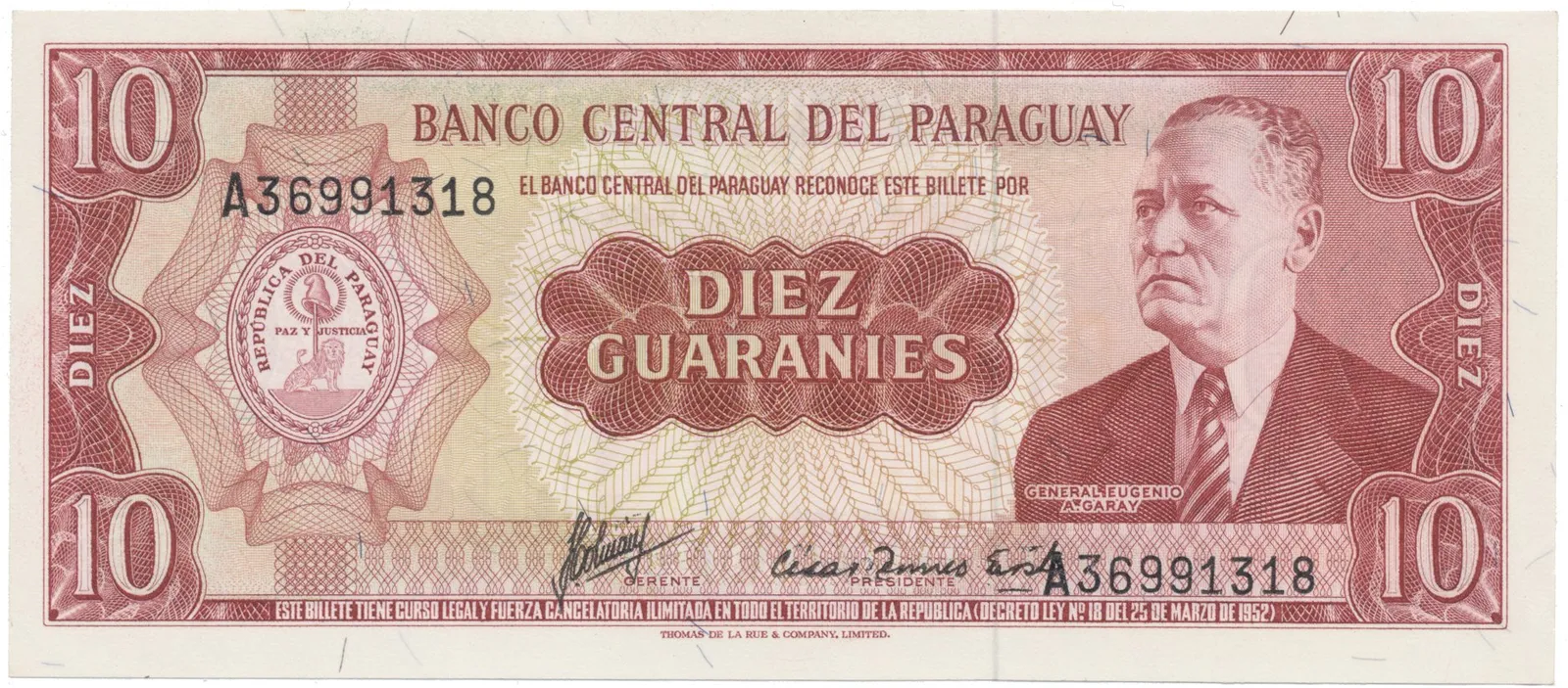 Paraguay, 10 Guaranies (1963-), P.196b