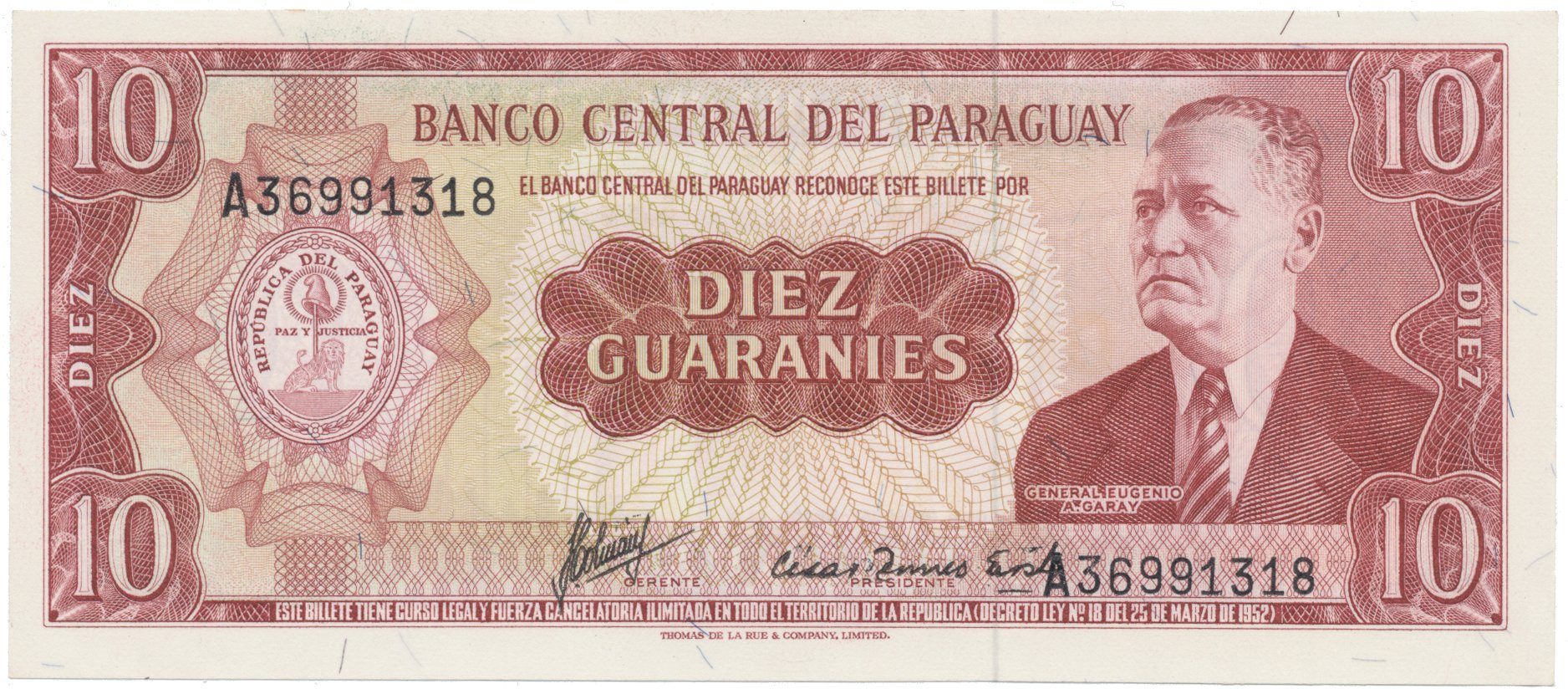 Paraguay, 10 Guaranies (1963-), P.196b