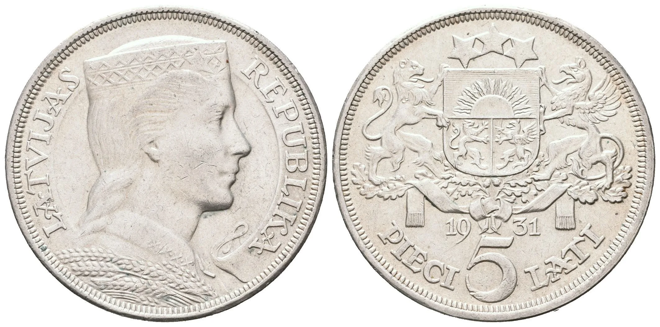 5 Lati 1931, KM.9, patina, rysky — 1