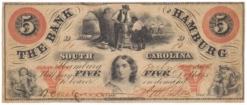 USA, South Carolina, Hamburg, The Bank of Hamburg, 5 Dollars 21. 7. 1860