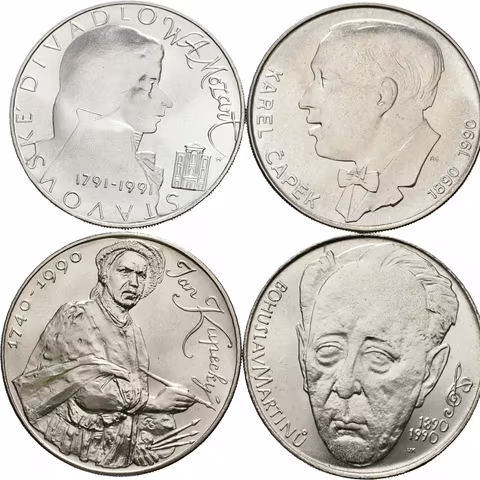 100 Kčs 1990 - Karel Čapek, Bohuslav Martinů, 1991 - A. Dvořák a W.A. Mozart,