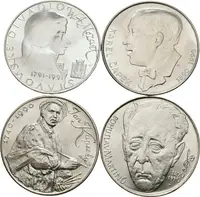 100 Kčs 1990 - Karel Čapek, Bohuslav Martinů, 1991 - A. Dvořák a W.A. Mozart, — 1