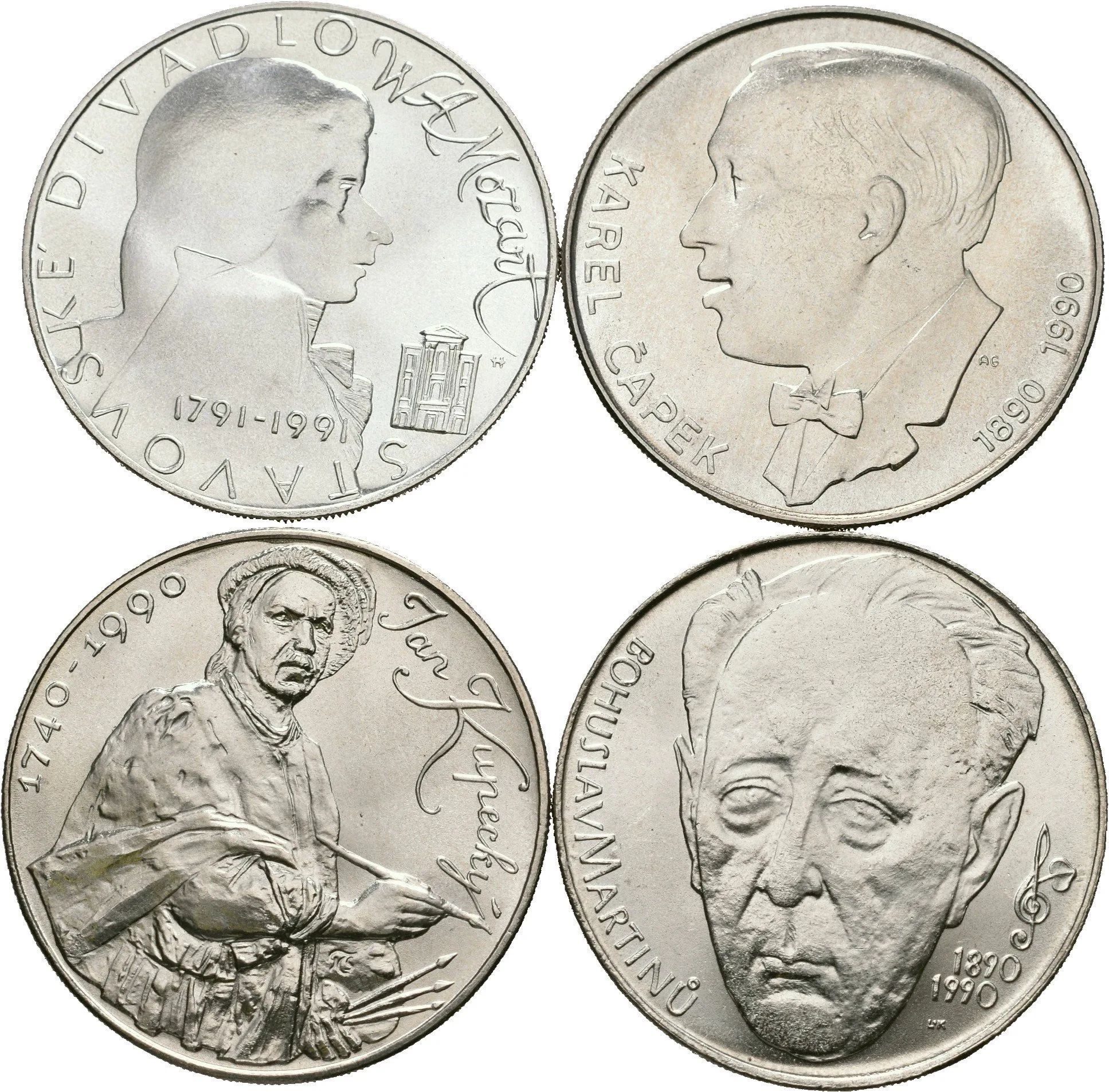 100 Kčs 1990 - Karel Čapek, Bohuslav Martinů, 1991 - A. Dvořák a W.A. Mozart, — 1