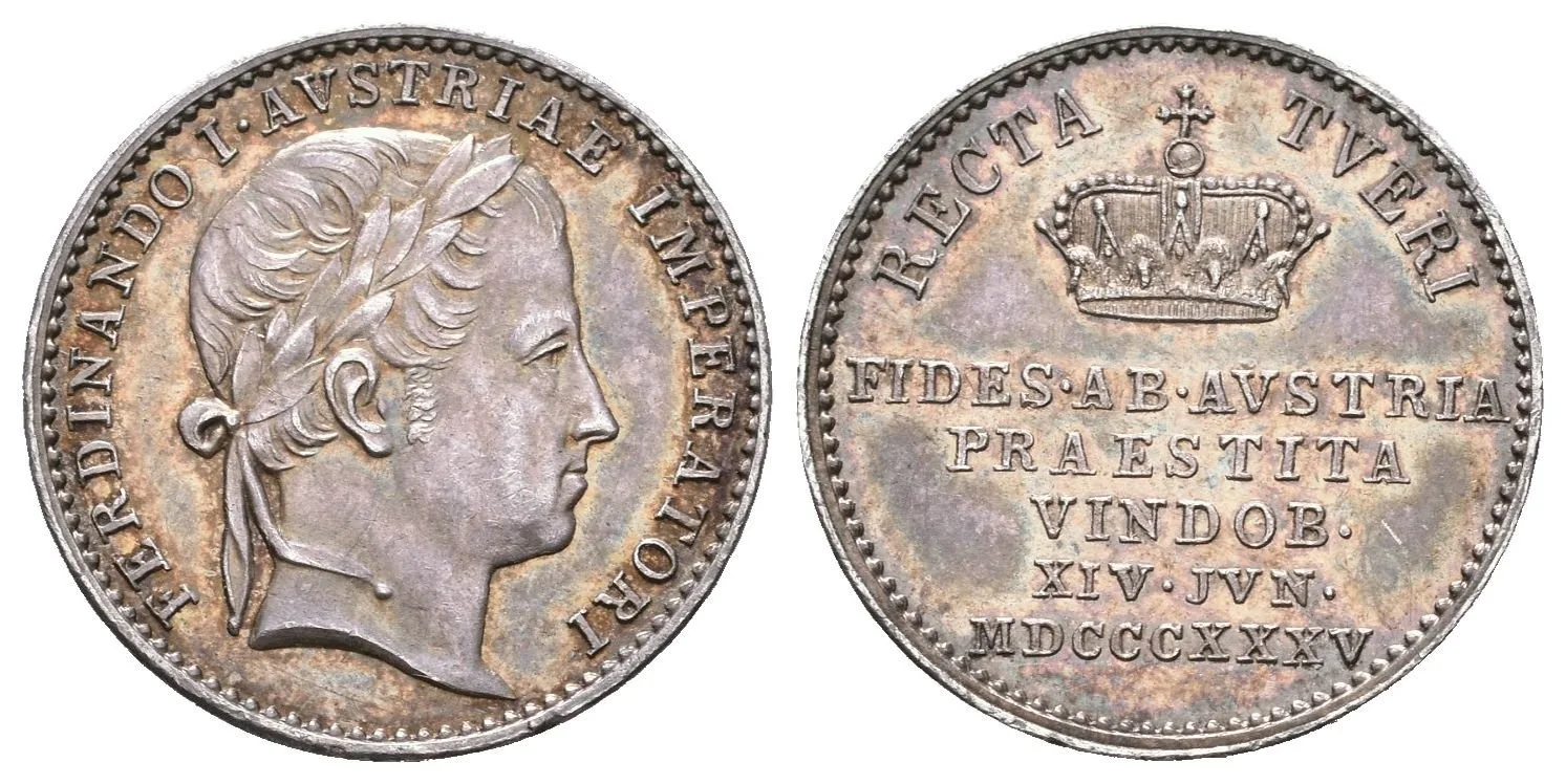 AR Malý žeton 1835 - K holdování ve Vídni 14. 6. 1835. Hlava zprava, opis / — 1