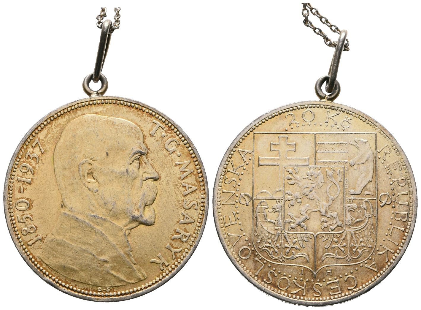 20 Koruna 1937 - T. G. Masaryk, záves, řetízek