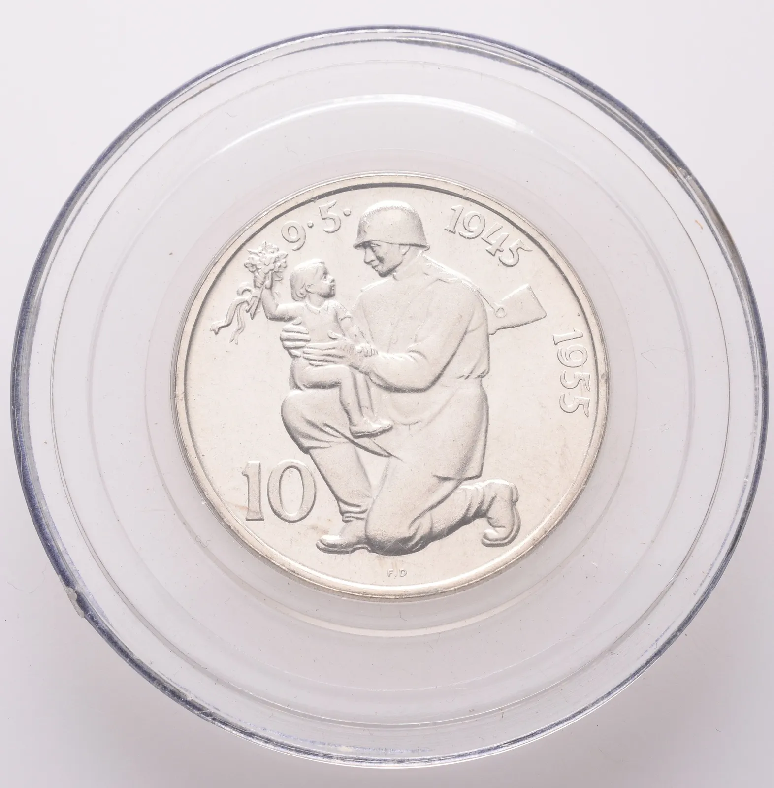 10 Kčs 1955 - 10. výročí osvobození Československa, PROOF, původní etue