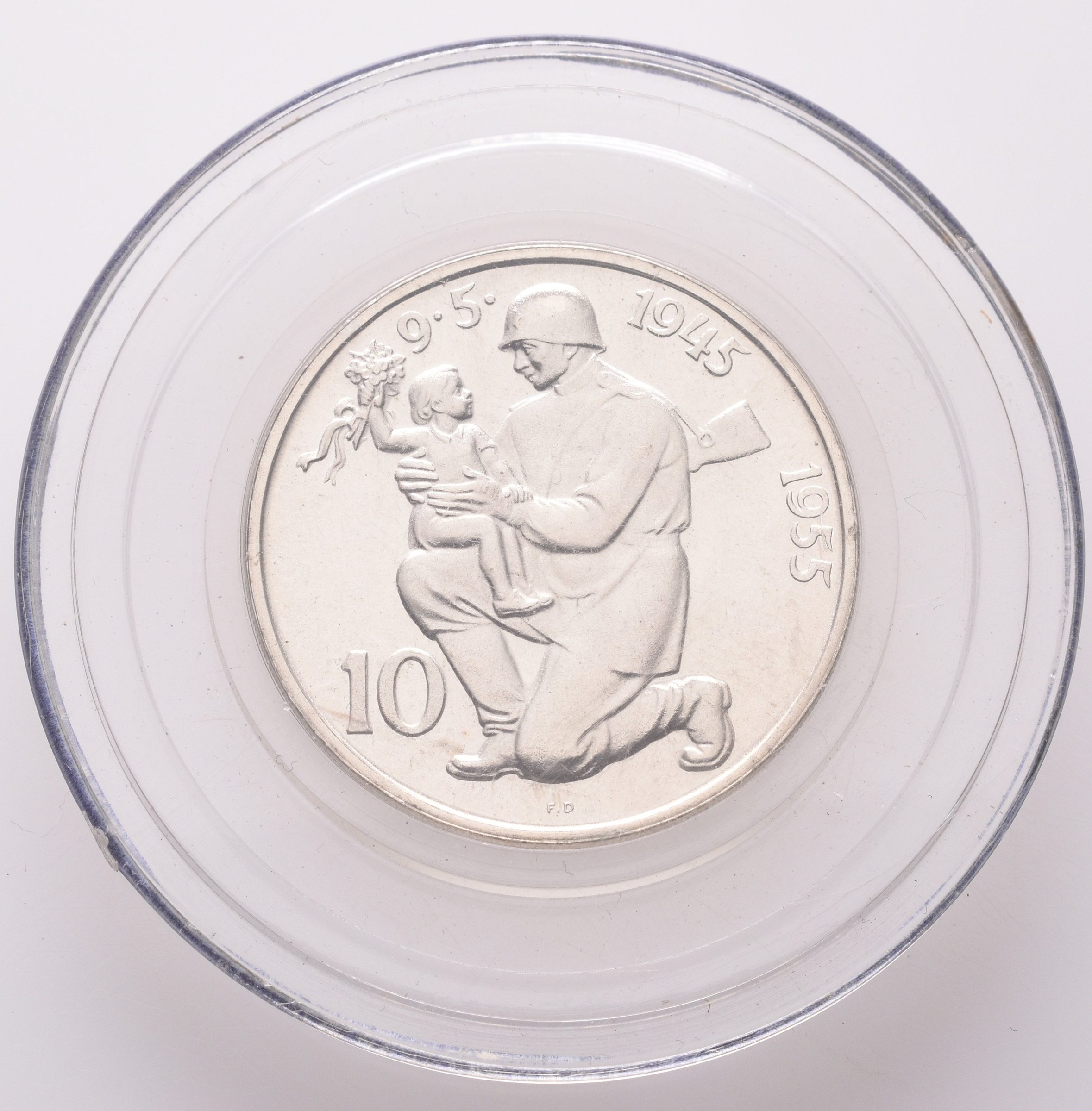 10 Kčs 1955 - 10. výročí osvobození Československa, PROOF, původní etue