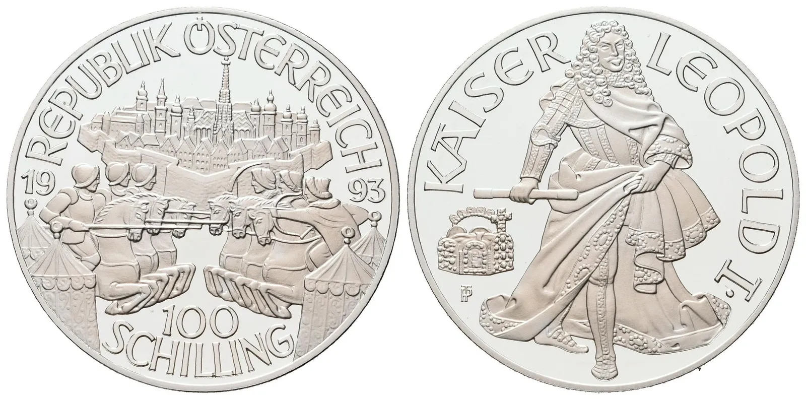 Rakousko, 100 Schilling 1993 - Císař Leopold I.