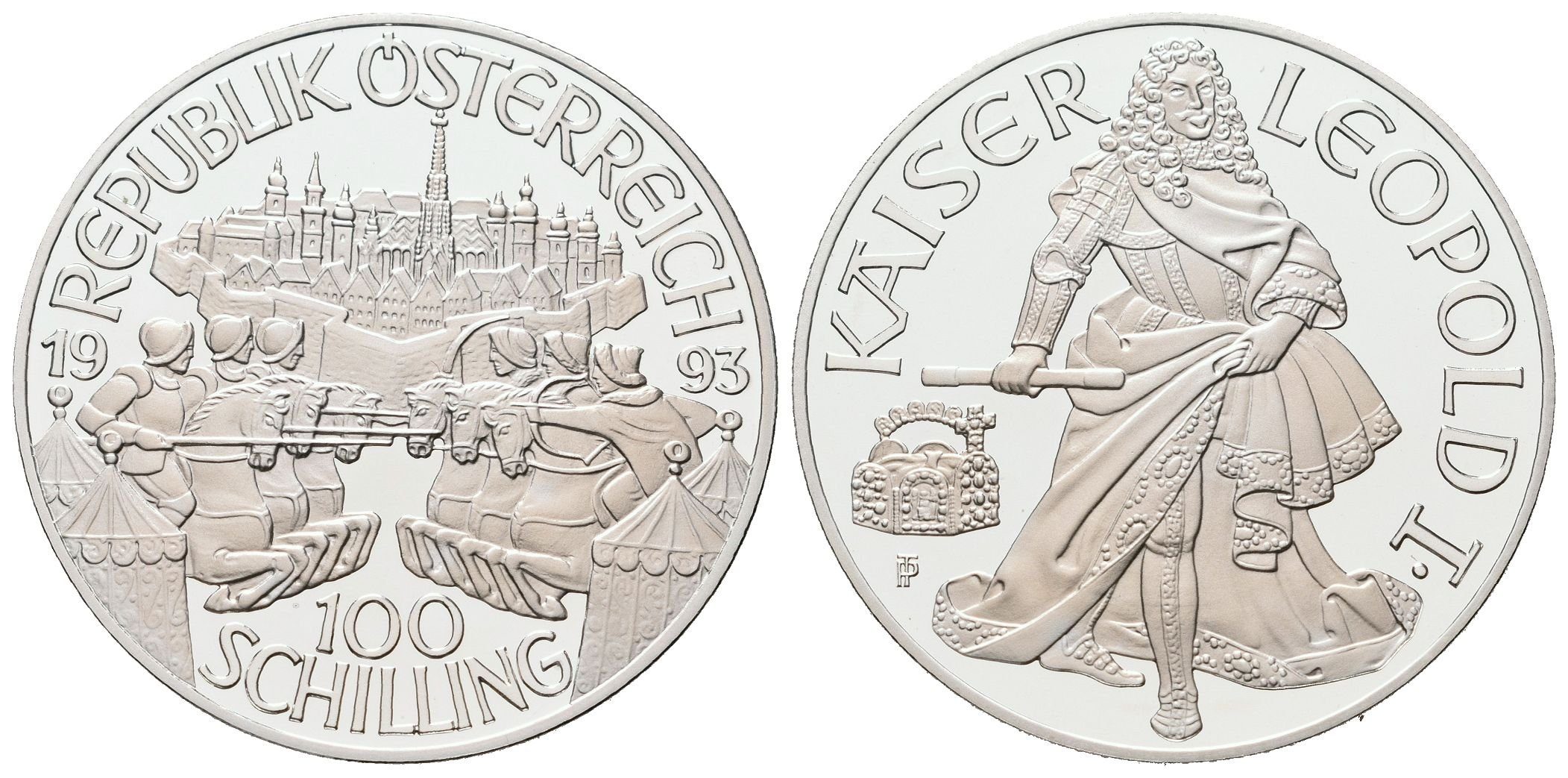 Rakousko, 100 Schilling 1993 - Císař Leopold I.