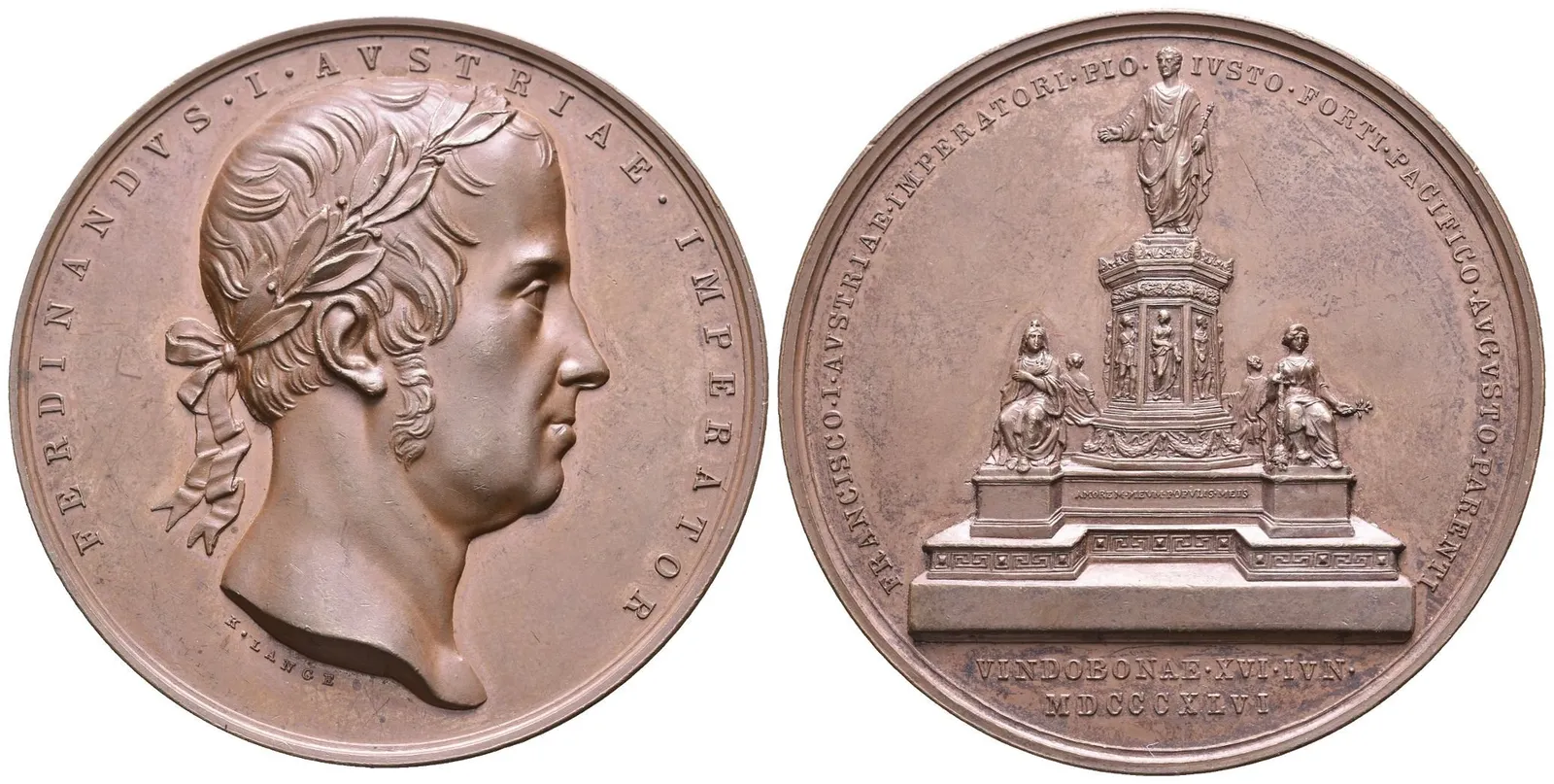 AE Medaile 1846 (K. Lange) - K odhalení pomníku Františka I. ve Vídni. Rv: Pomník, — 1