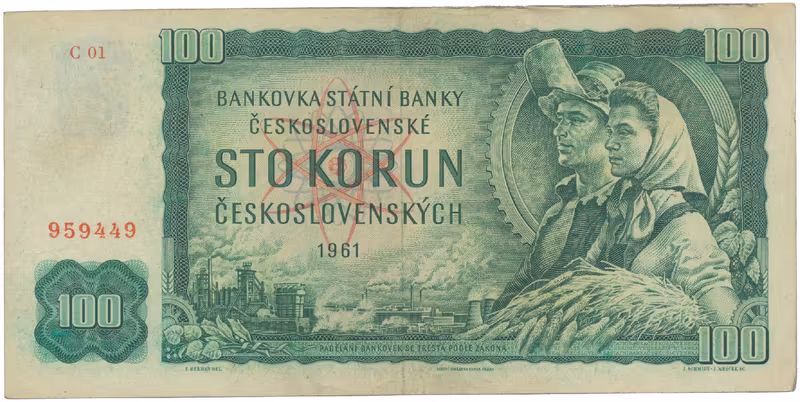 Československo, 100 Koruna 1961, I. vydání, první série C 01, Hej.101aC