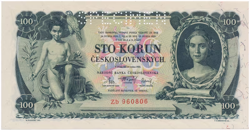 100 Koruna 1931, série Ma, Zb, SPECIMEN, Hej.25b1.S1
