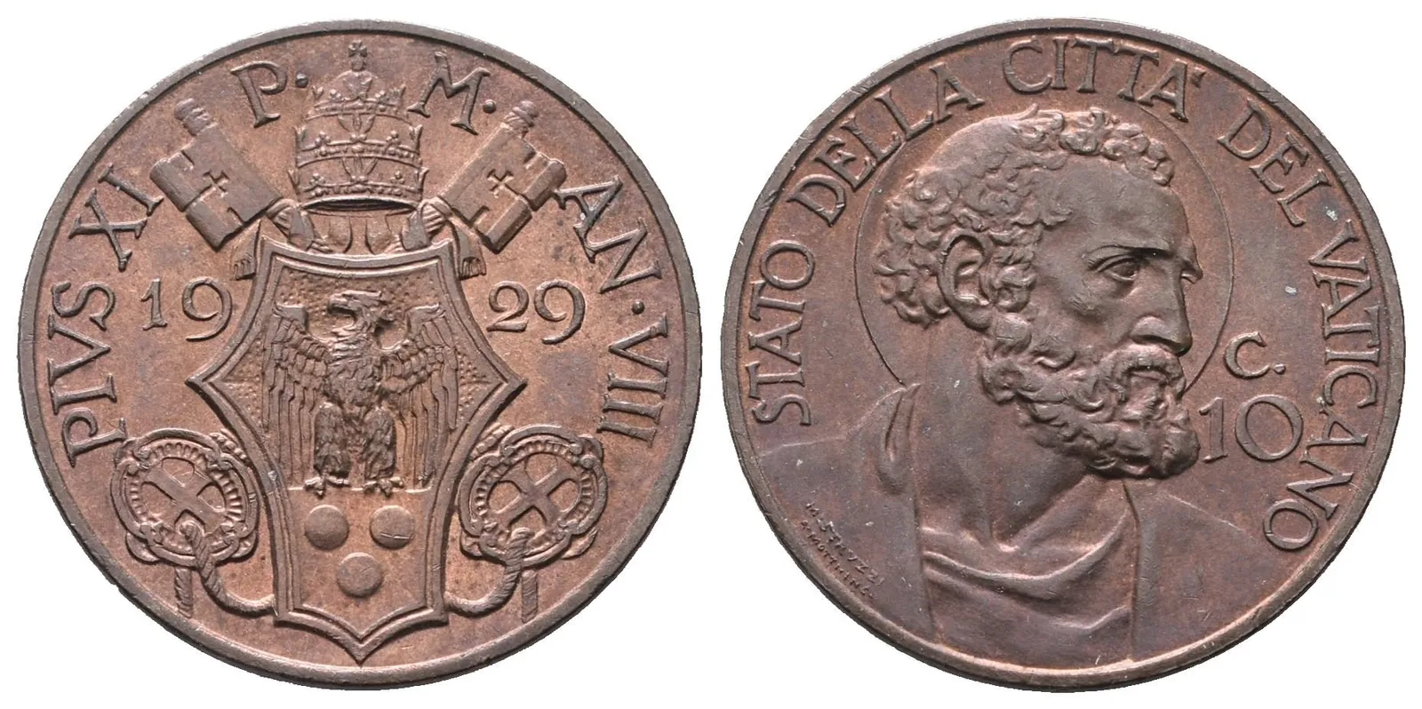Itálie - Vatikán, 10 Centesimo 1929
