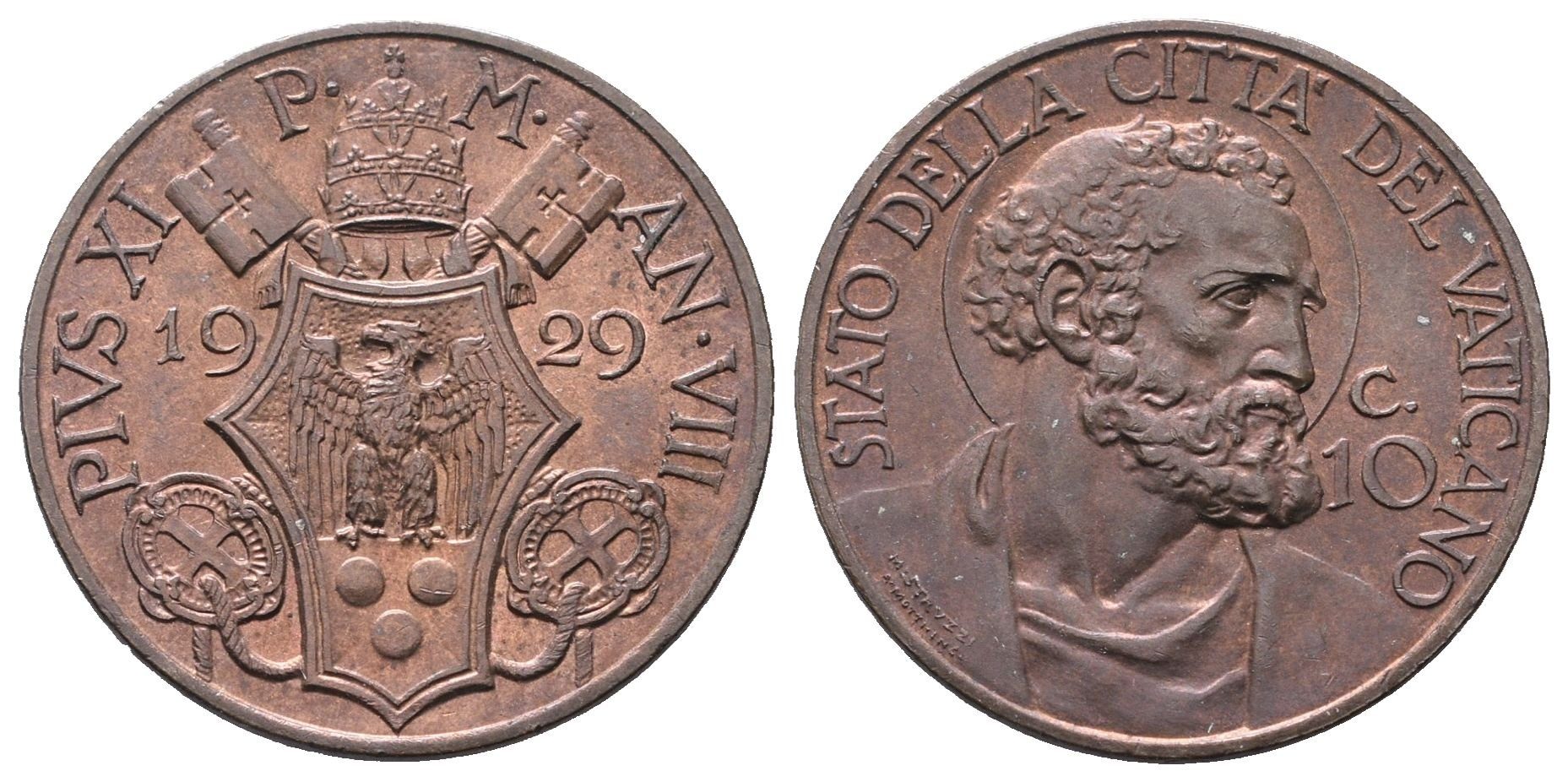 Itálie - Vatikán, 10 Centesimo 1929