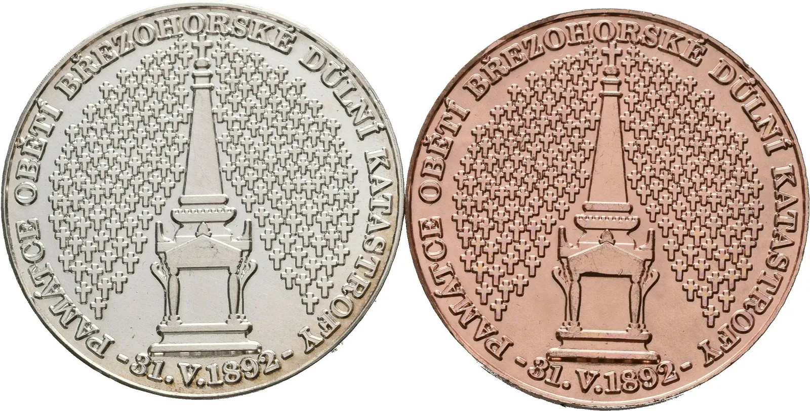 AR + AE Medaile 1992 - Památce obětí březohorské důlní katastrofy. Ag 0,925, 30 mm (14,72 g) — 1