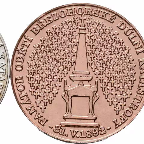 AR + AE Medaile 1992 - Památce obětí březohorské důlní katastrofy. Ag 0,925, 30 mm (14,72 g)
