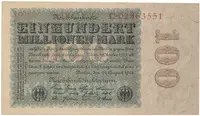 Německo, 100 Millionen Mark 1923, Eichenlaub, Ro.106a