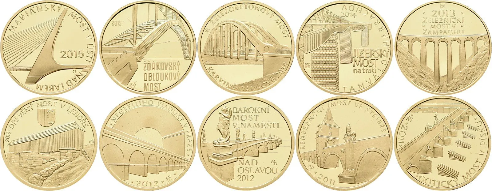 Sada zlatých mincí 5000 Kč - Mosty České republiky, PROOF