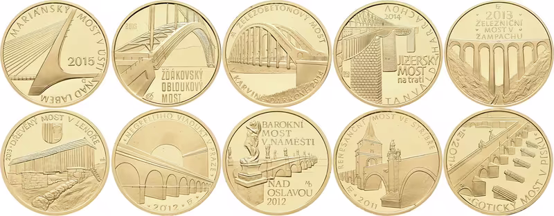 Sada zlatých mincí 5000 Kč - Mosty České republiky, PROOF