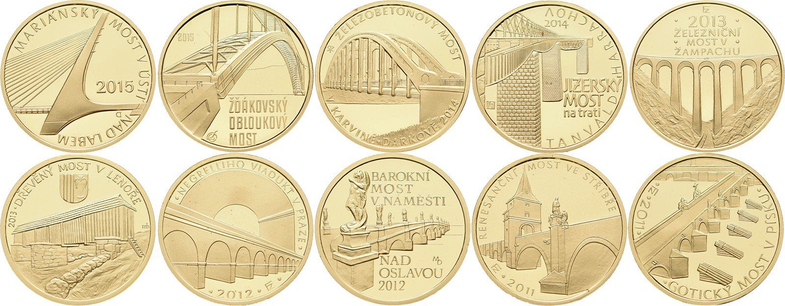 Sada zlatých mincí 5000 Kč - Mosty České republiky, PROOF