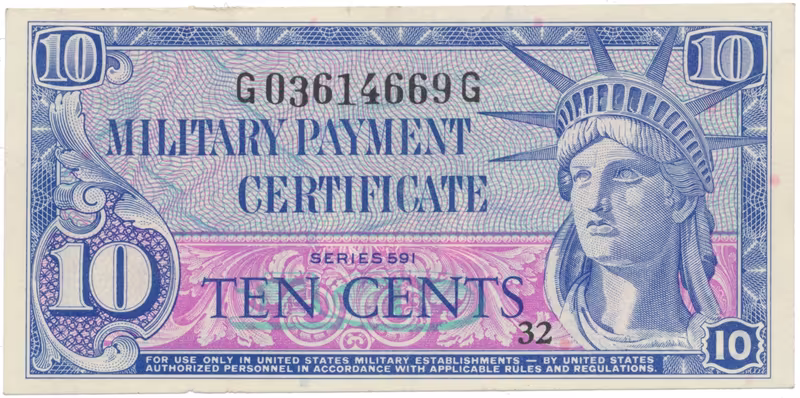 USA, vojenské vydání MPC, 10 Cents (1961), P.M44