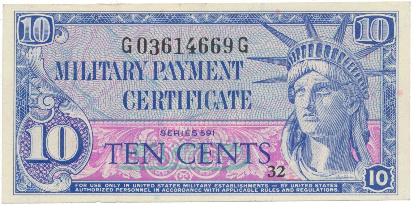 USA, vojenské vydání MPC, 10 Cents (1961), P.M44