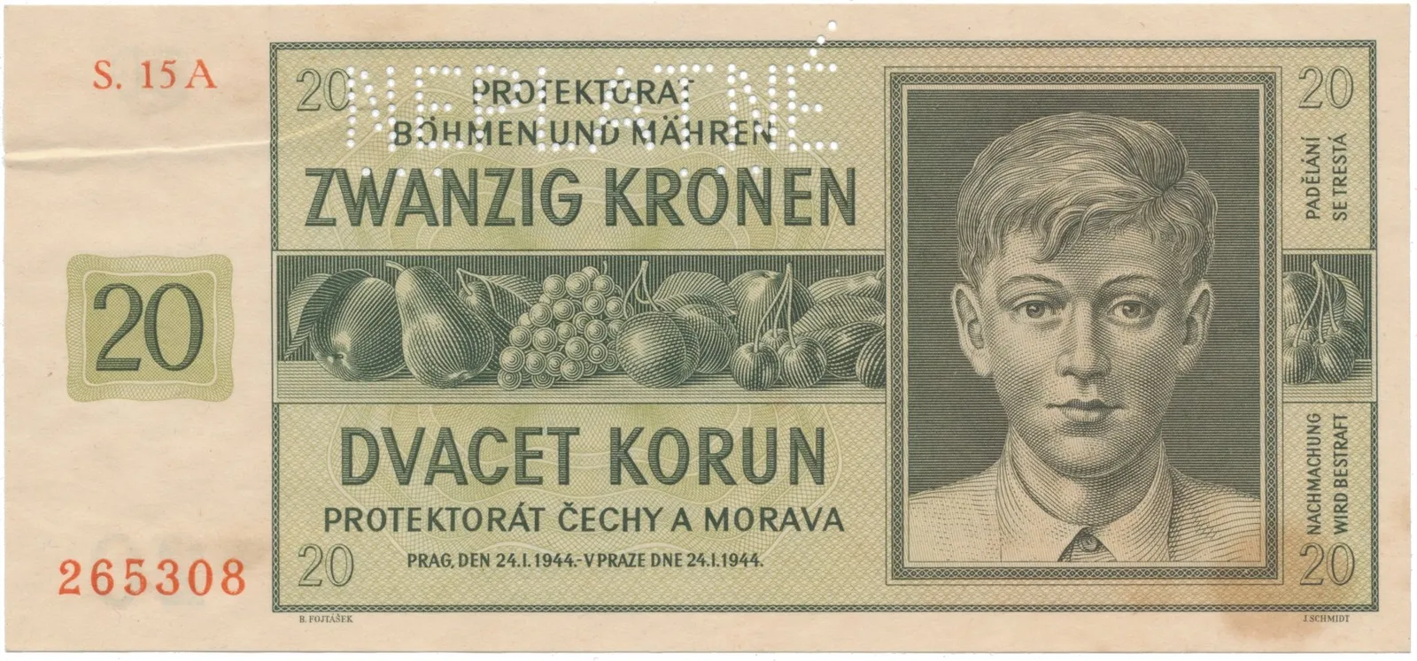 20 Koruna 1944, série A, NEPLATNÉ, Hej.40a.S2