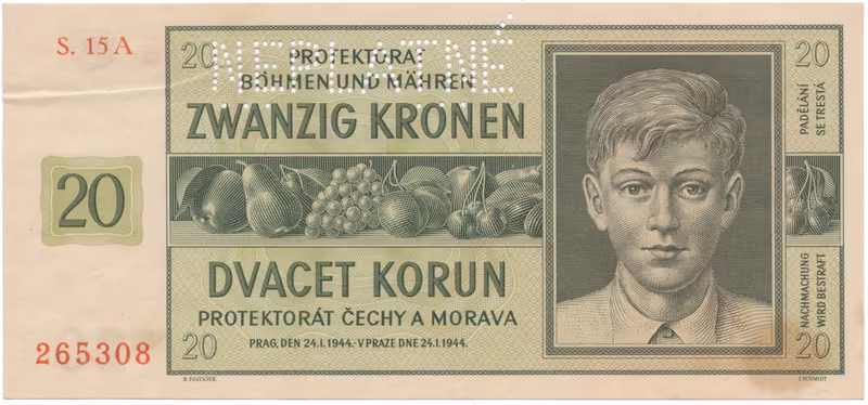 20 Koruna 1944, série A, NEPLATNÉ, Hej.40a.S2