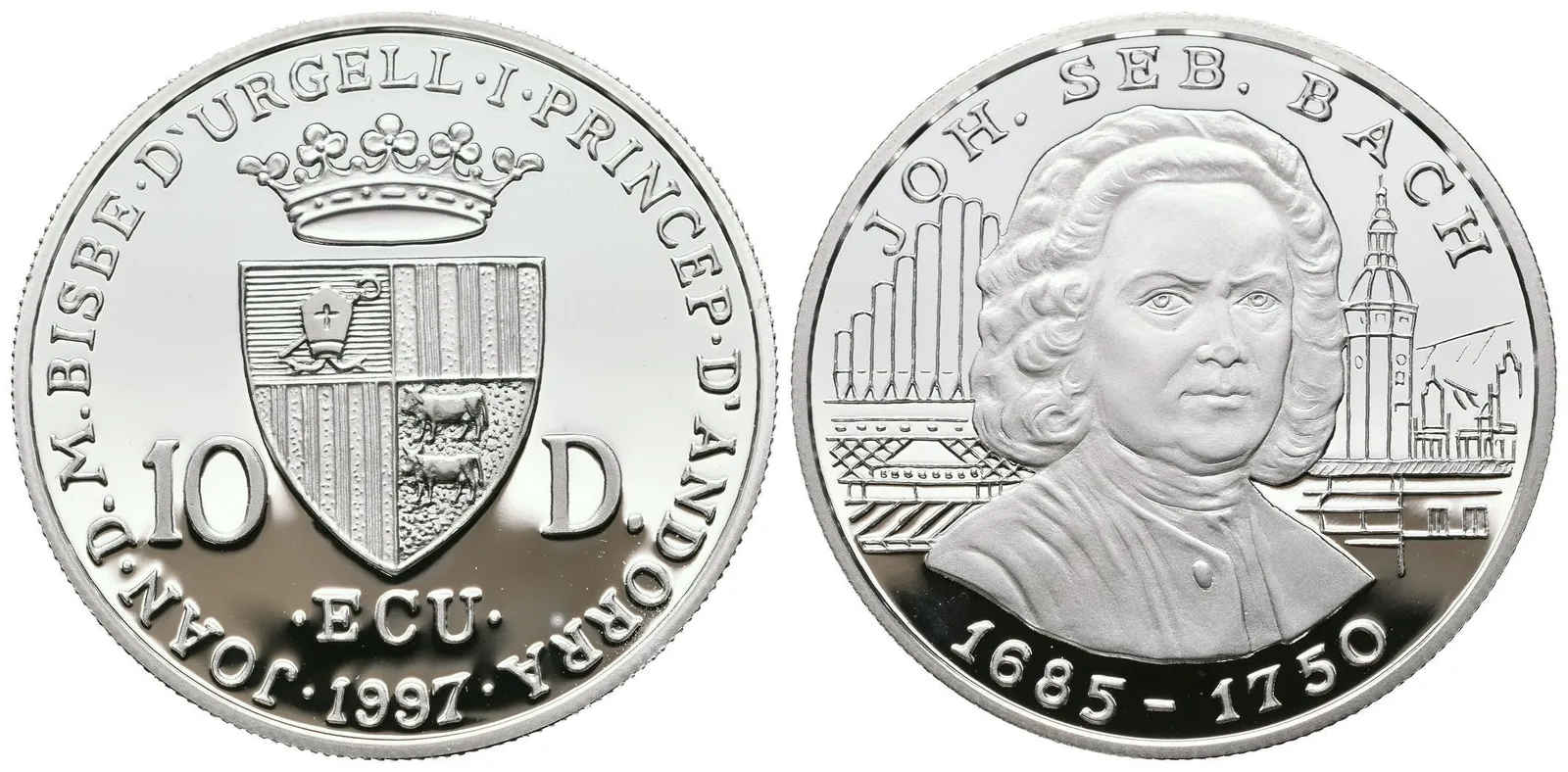 10 Diners 1997 - Johann Sebastian Bach, Ag 0,925 (31,47 g), PROOF, KM.132 — 1