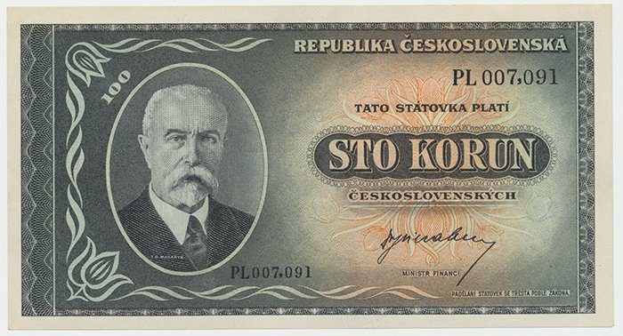 Československo, 100 Koruna b.d. (1945), neperforovaná, Hej.74